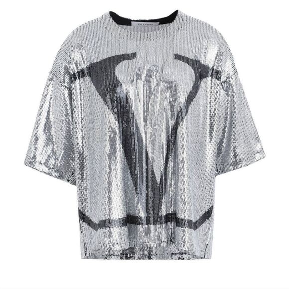 Valentino  V - logo  print sequin  t- shirt - Picture 1 of 11